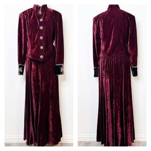 Double D Ranch Velvet Western Skirt Jacket Skirt Suit Size M Burgundy Dark Rodeo
